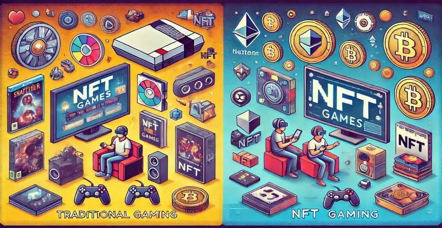 An image showing the difference between traditional gaming vs NFT gaming
