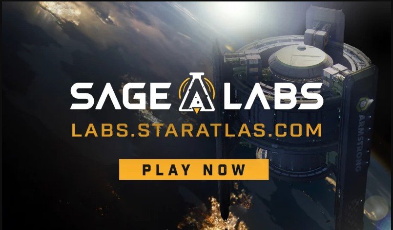 Sage Labs promotional banner for Star Atlas game with a "Play Now" button.