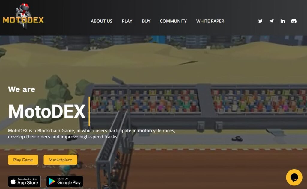 Homepage of Motodex, motorcycle racing game