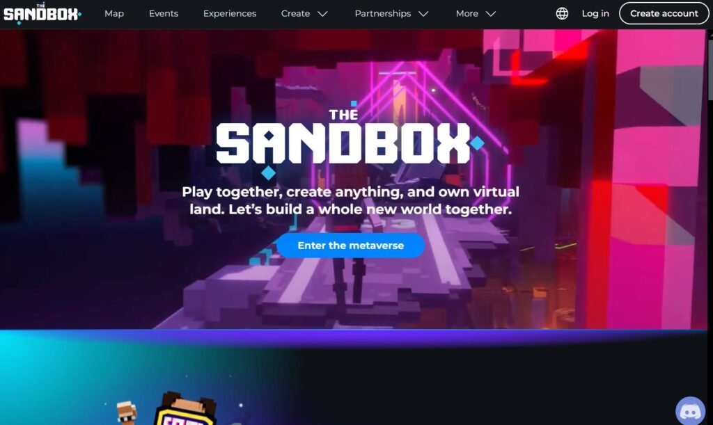 Image displaying the homepage of the Sandbox game
